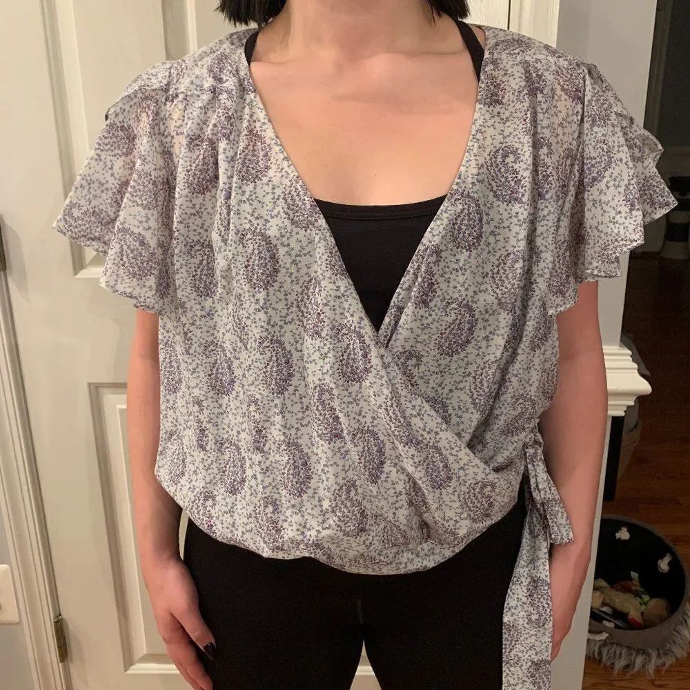 Moulinette Soeurs Flutter Sleeve Wrap Blouse sz 6